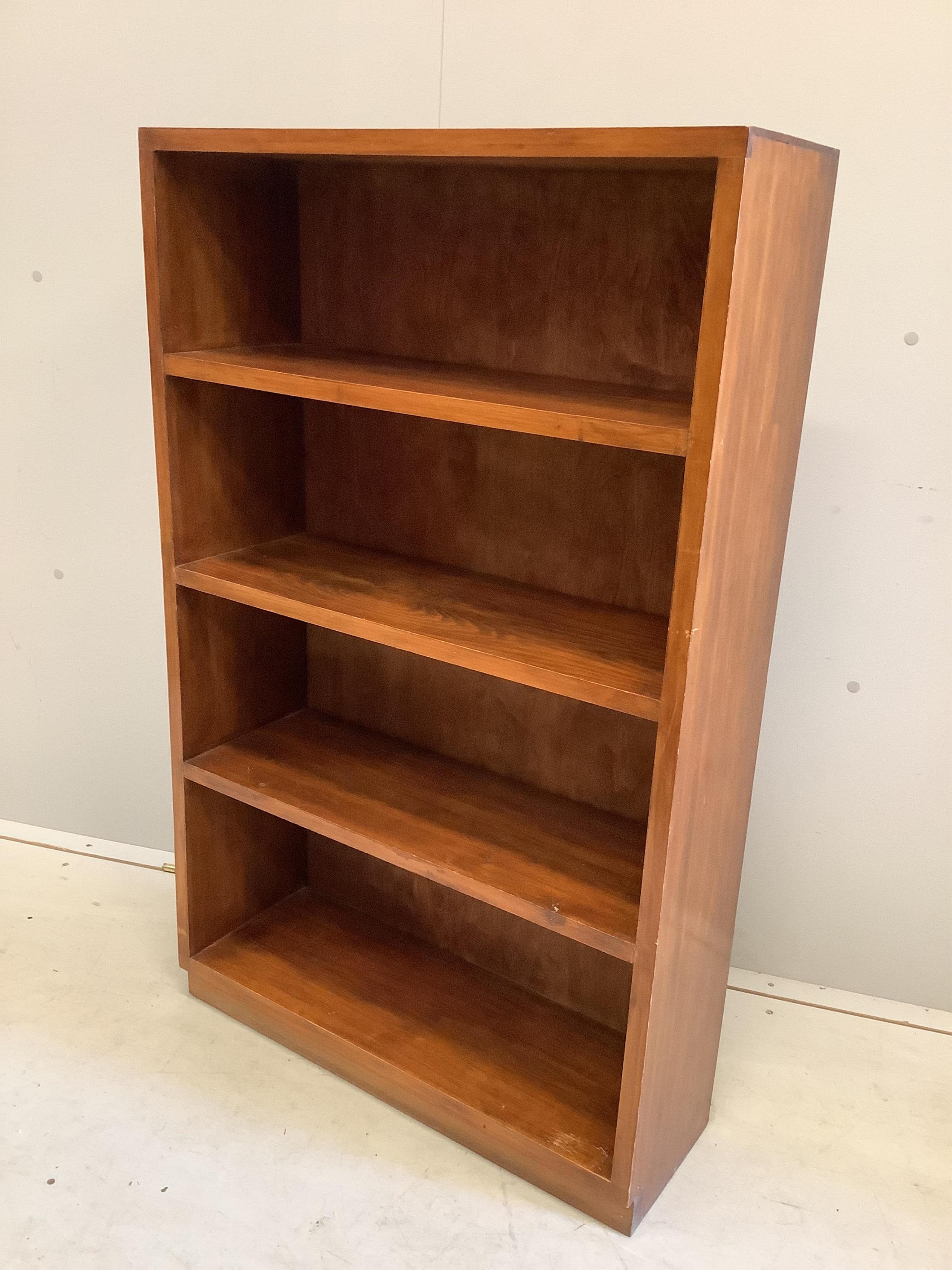 A mid century teak open bookcase, width 67cm, depth 22cm, height 107cm